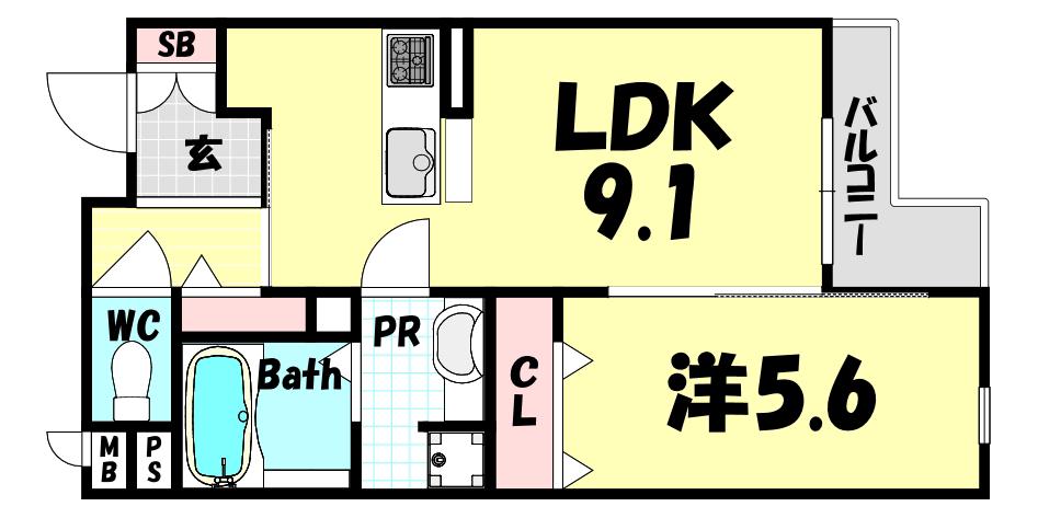 テラコート北野坂(1LDK/2階)の間取り写真