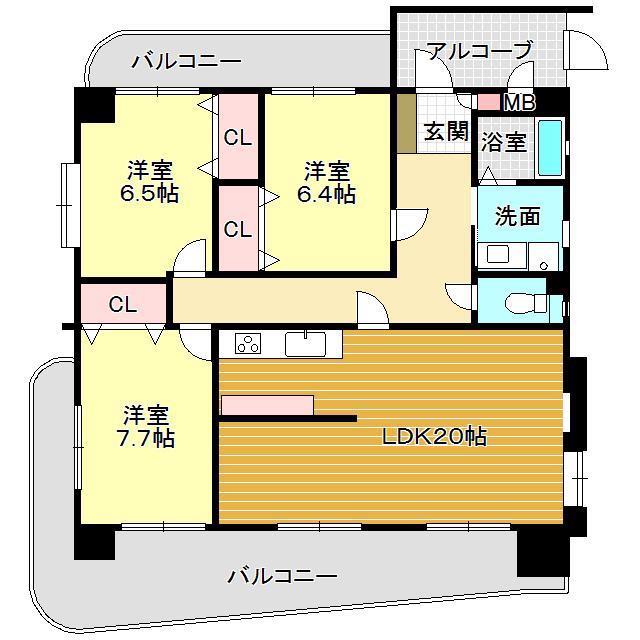 アーデントバリオ山の田(3LDK/5階)の間取り写真