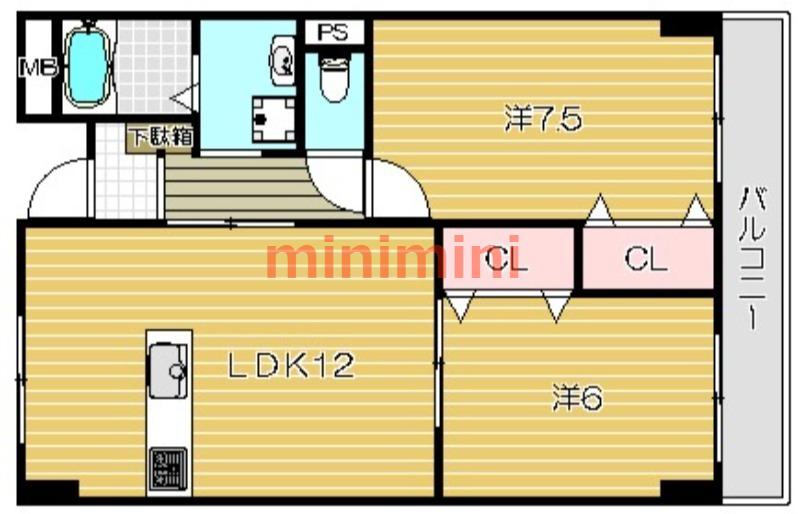 グランディール栄町(2LDK/2階)の間取り写真
