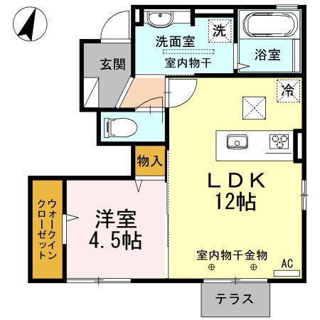 パルティール B棟(1LDK/1階)の間取り写真