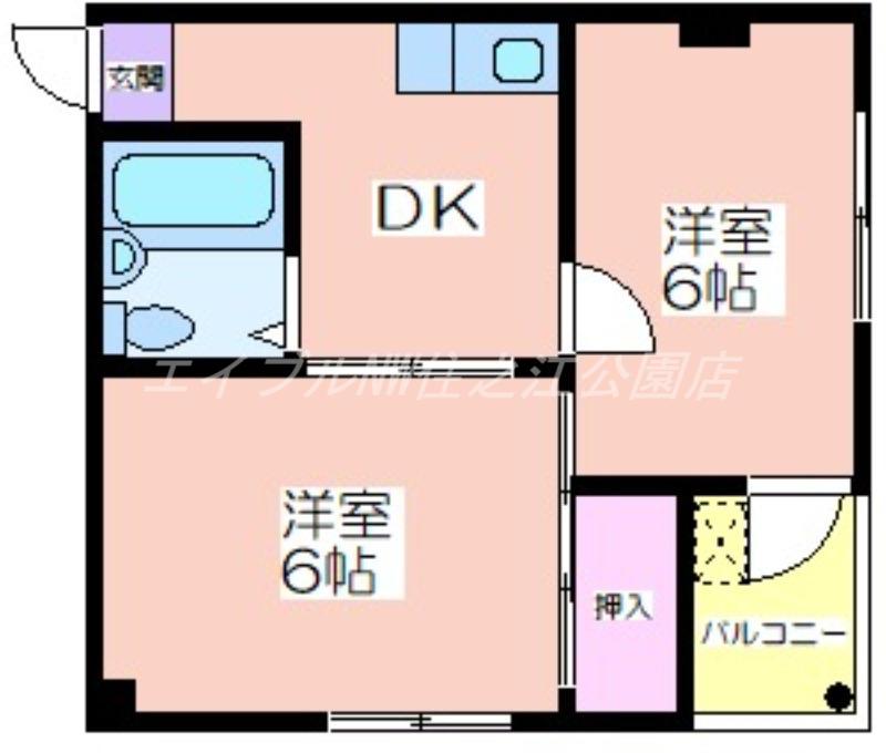 シャトー第2花園(2DK/3階)の間取り写真