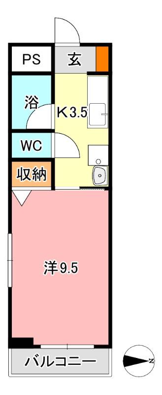 オーランド富田町(1K/1階)の間取り写真