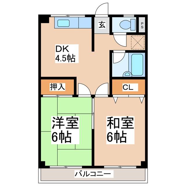 常入コーポB棟(2K/1階)の間取り写真