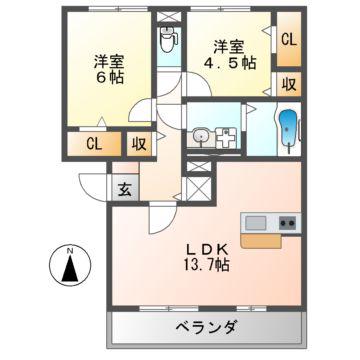 スウィート松本(2LDK/2階)の間取り写真