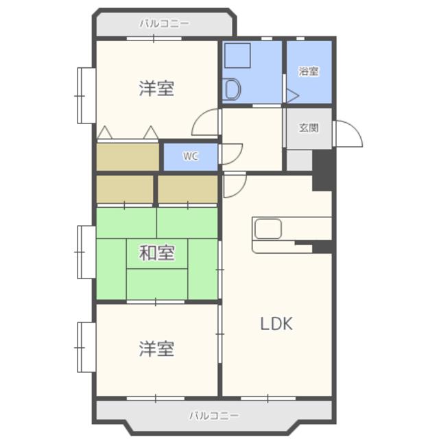 グランデージ空港南(3LDK/4階)の間取り写真