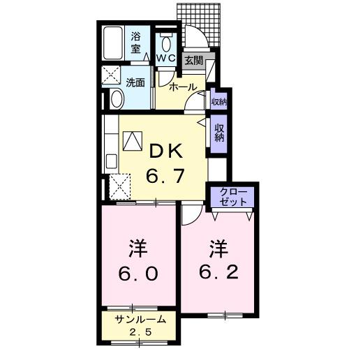 リバーフィールド わらび(2DK/1階)の間取り写真