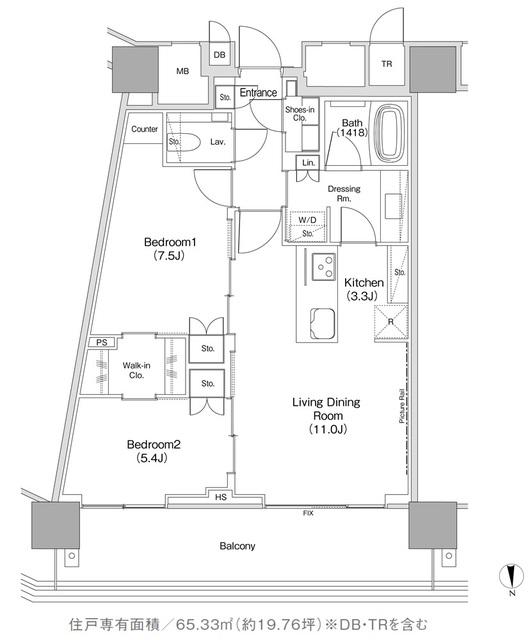 JIYUGAOKA MUSE SQUARE THE RESIDENCE(2LDK/12階)の間取り写真