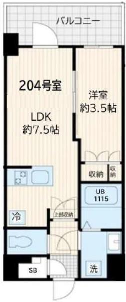 アルカンシエル新宿大京町(1DK/2階)の間取り写真