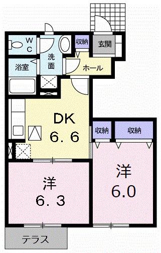 ヴィラ緑ヶ丘 II(2DK/1階)の間取り写真