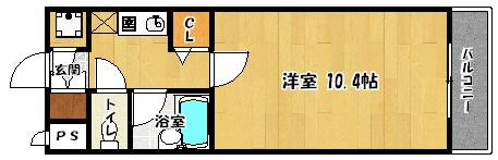プレステージ北天神(1K/5階)の間取り写真