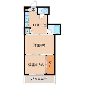 シャングリラ大和町(2DK/4階)の間取り写真