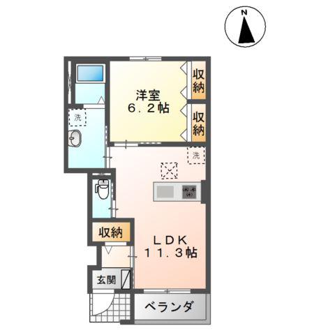 グラース・ドゥ・シエルN(1LDK/1階)の間取り写真