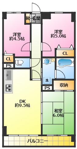 ライオンズマンション平間(3DK/3階)の間取り写真