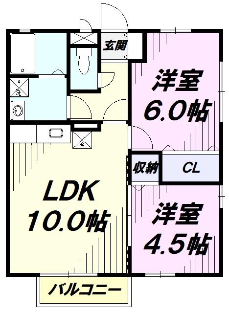 チェリーバレー(2LDK/2階)の間取り写真