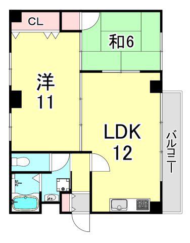 千島ハウス(2LDK/4階)の間取り写真