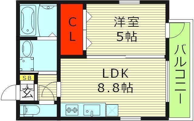 S APT.蒲生四丁目(1LDK/1階)の間取り写真