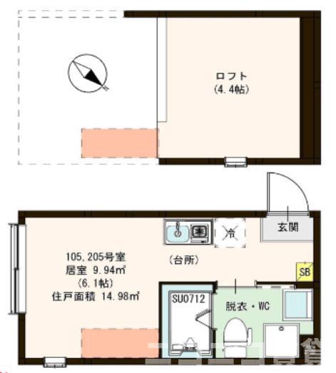 セレーネエステート千住曙(ワンルーム/2階)の間取り写真