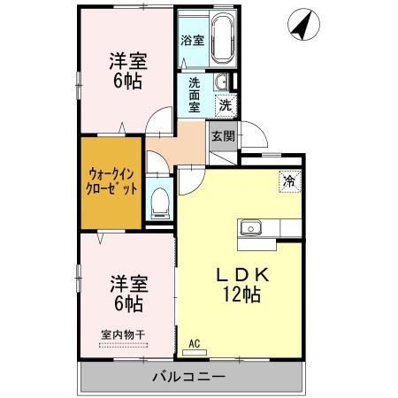 リビングタウン朝田B棟(2LDK/1階)の間取り写真