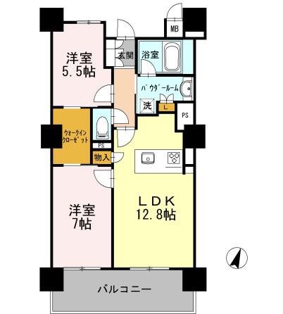 ロイヤルパークスERささしま サウス(2LDK/11階)の間取り写真