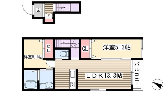 高針台フルール(2LDK/2階)の間取り写真