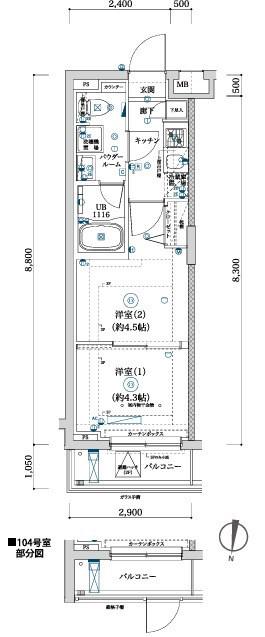 ARCOBALENO KITA-AYASE(2K/1階)の間取り写真