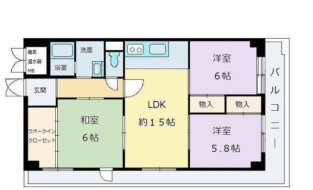 日商岩井三宮マンション(3LDK/9階)の間取り写真