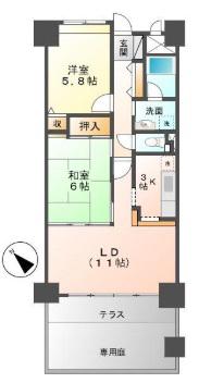 ライオンズマンション姫路東今宿(2LDK/1階)の間取り写真