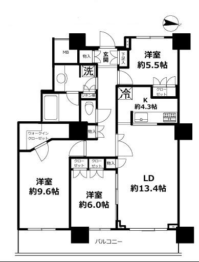 イーストコモンズ清澄白河セントラルタワー(3LDK/27階)の間取り写真