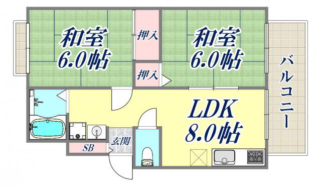 エクセル武庫川2(2LDK/2階)の間取り写真