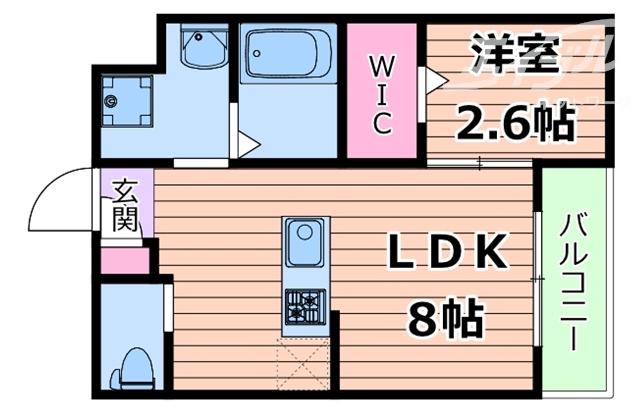 リアコート千里丘Iサウス(1LDK/2階)の間取り写真