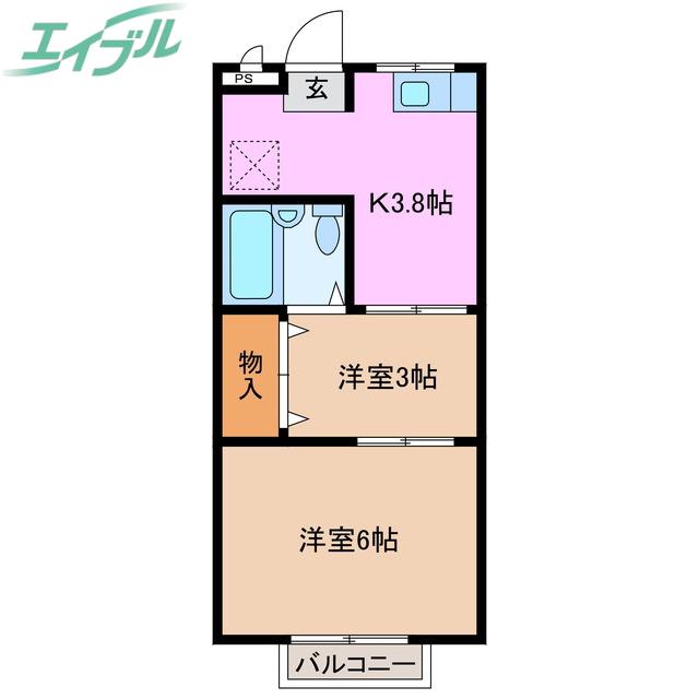 シティハイツベル(1SK/2階)の間取り写真