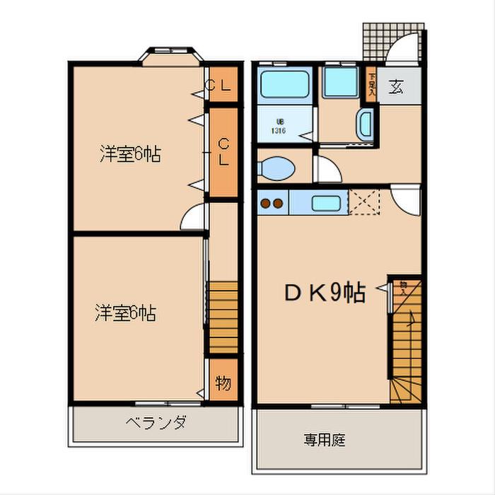 ERINA(2DK/1階)の間取り写真
