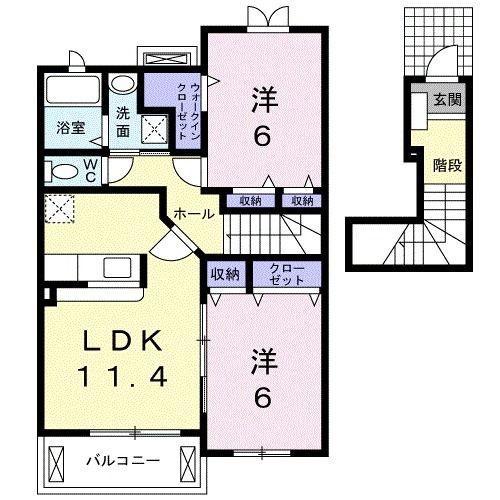 ヌーベル ピアッツァⅠ(2LDK/2階)の間取り写真