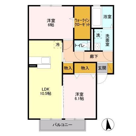 グラン・ジュテA(2LDK/2階)の間取り写真