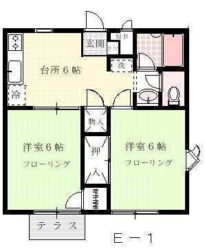 プレステージII(2DK/1階)の間取り写真