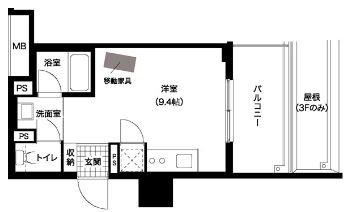 レジディア西新(ワンルーム/9階)の間取り写真