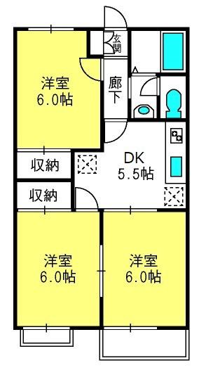 グランハイム小熊(3DK/2階)の間取り写真