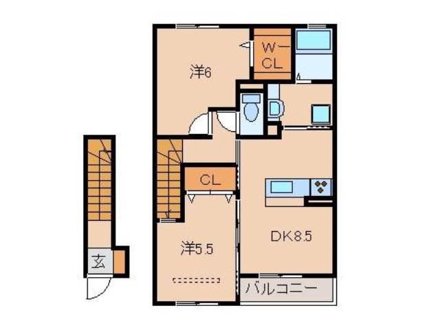 D-ROOM下井阪南(2DK/2階)の間取り写真