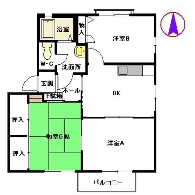 パットターンヒルズ B棟(3DK/2階)の間取り写真