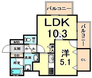 キャピトル尼崎駅前(1LDK/11階)の間取り写真
