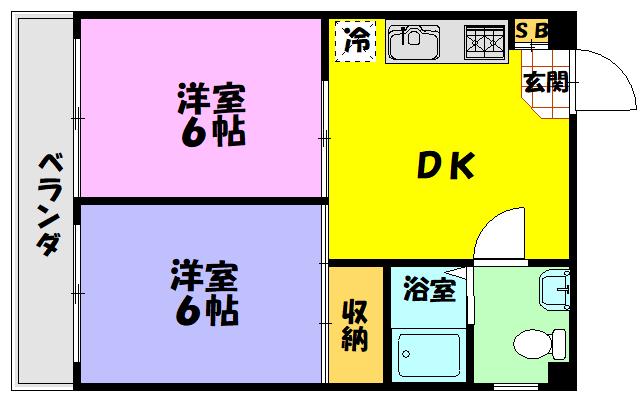 コーポ麗嬢(2DK/3階)の間取り写真
