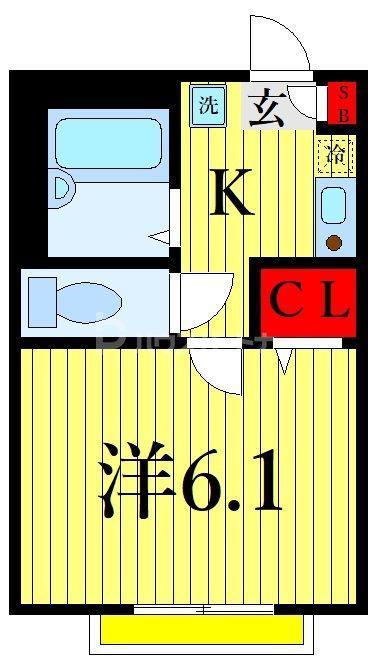 アルシオンハイツ葛西(1K/2階)の間取り写真