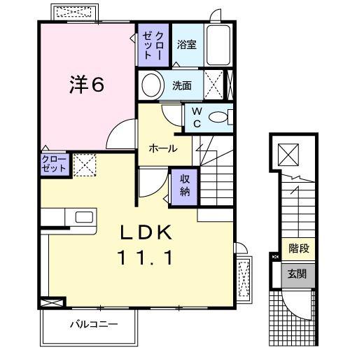 セゾンスカイ(1LDK/2階)の間取り写真
