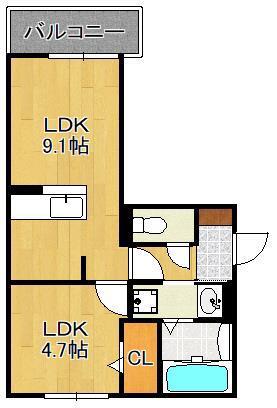 D-ROOM城野(1LDK/2階)の間取り写真