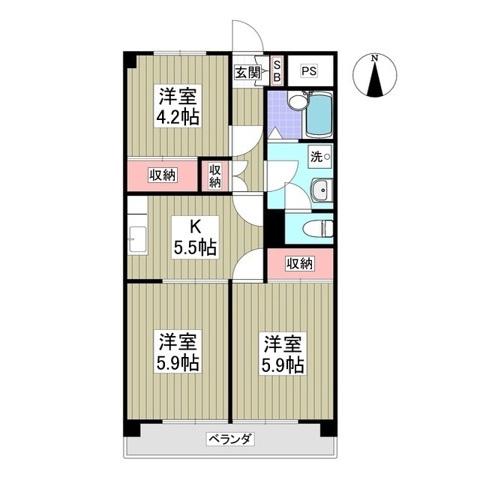 ハイツ荒川(3LDK/5階)の間取り写真