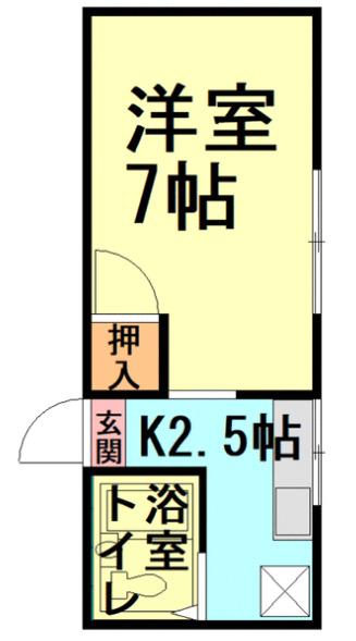 アサヒハイツ(ワンルーム/1階)の間取り写真