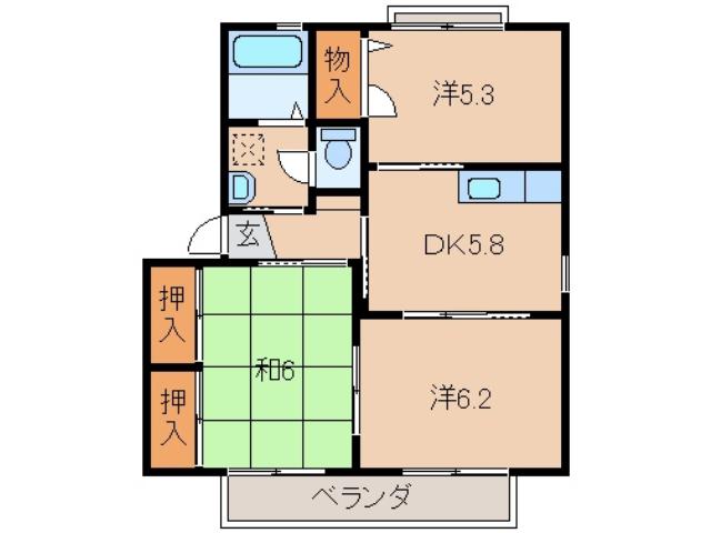 フォーシーズン和歌山III(3DK/2階)の間取り写真