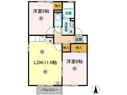 ブロッサムB(2LDK/1階)の間取り写真