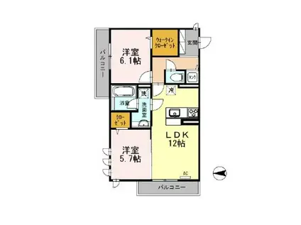 ピオニー北石切(2LDK/2階)の間取り写真