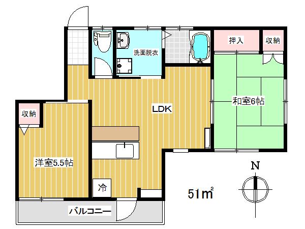 下連雀4丁目2階部分(2LDK/2階)の間取り写真